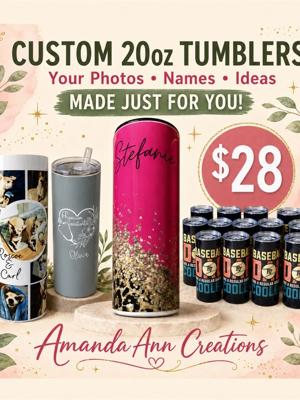 CUSTOM PHOTO 20OZ TUMBLER PERSONALIZED GIFT